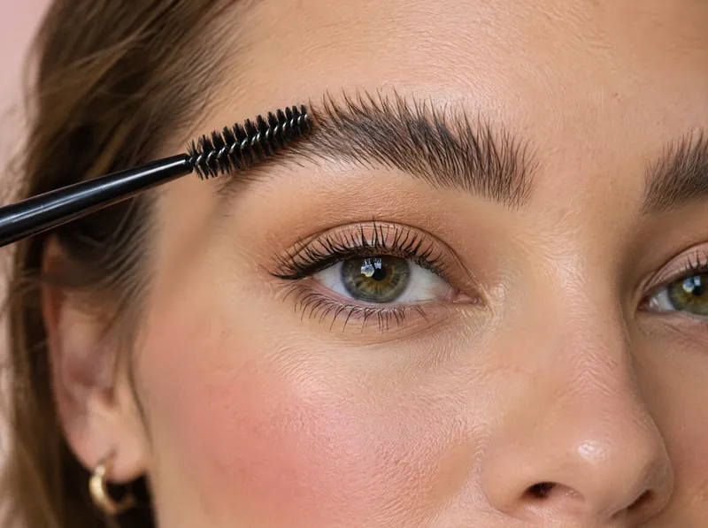 A spoolie brushing full eyebrows upward