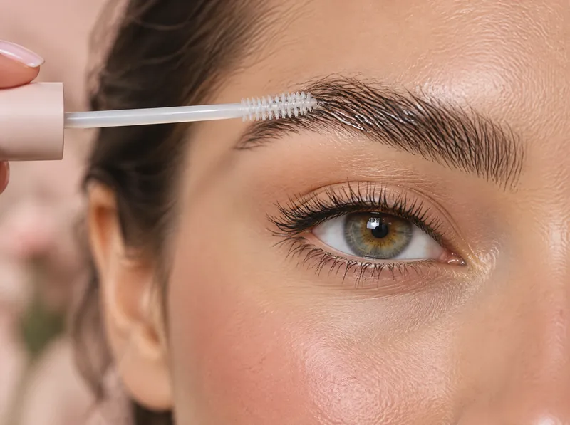 Step two: a serum brush drawn through the eyebrow against the hair